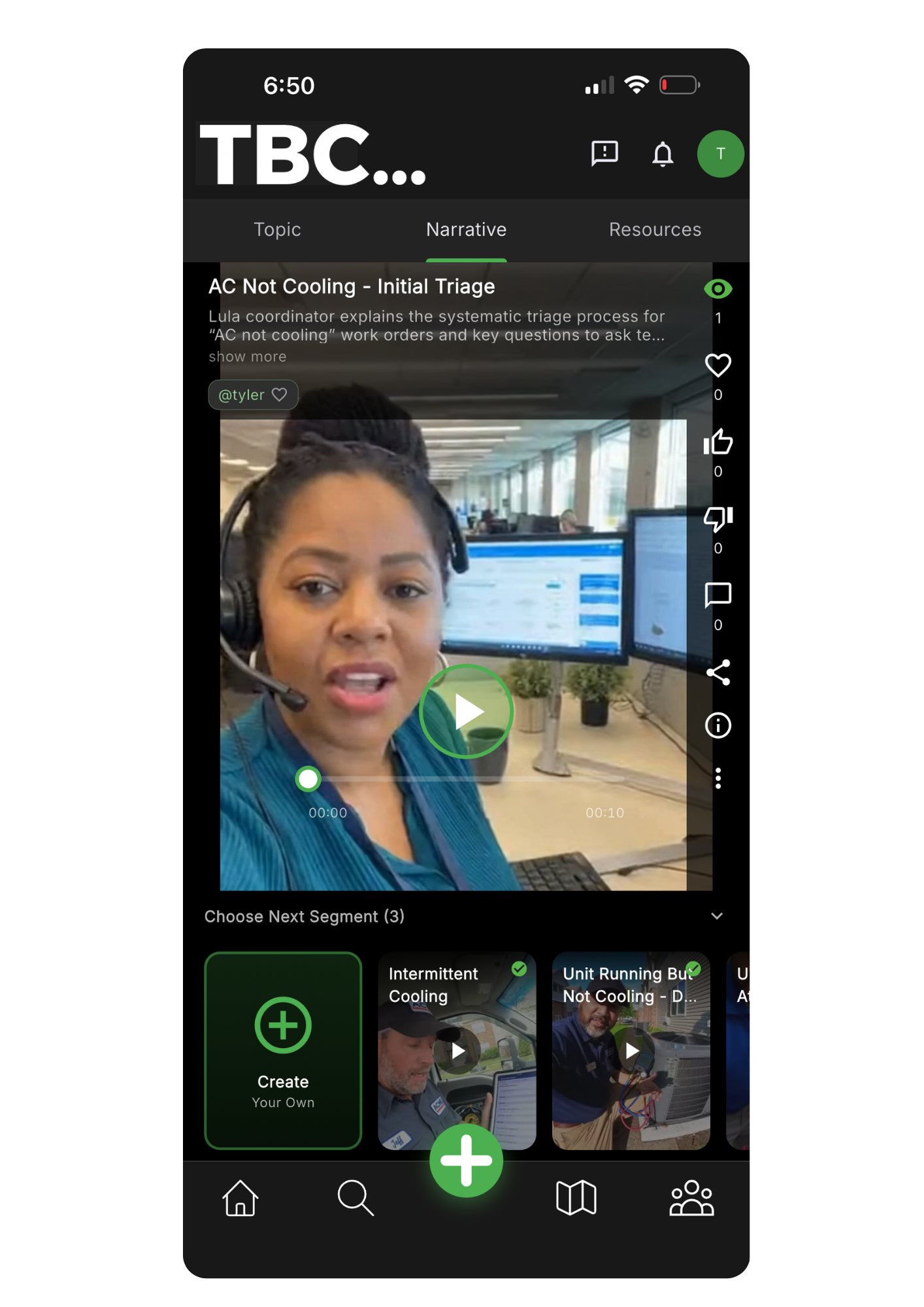 TBC video player with branching segments